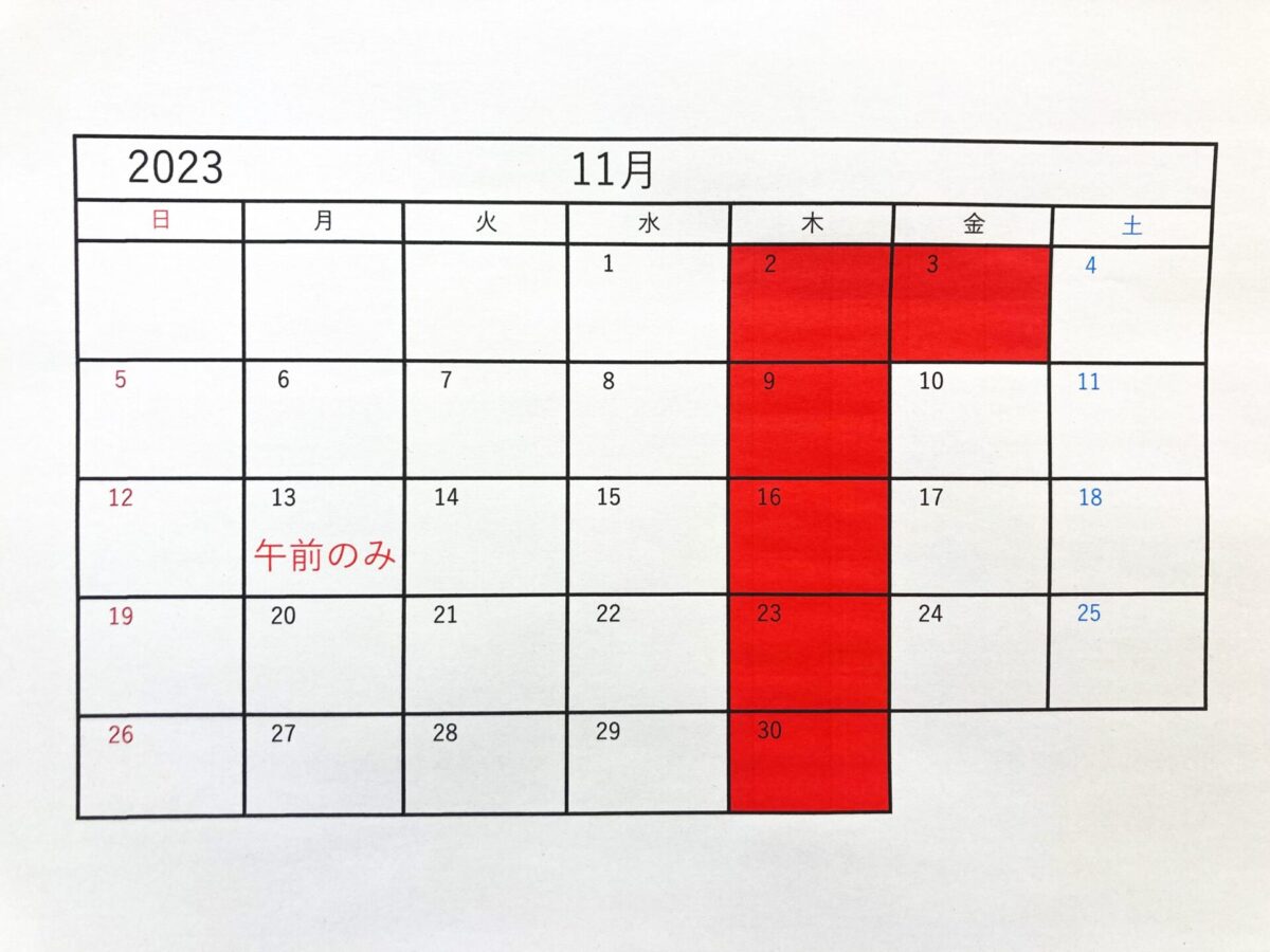 11月の休診日